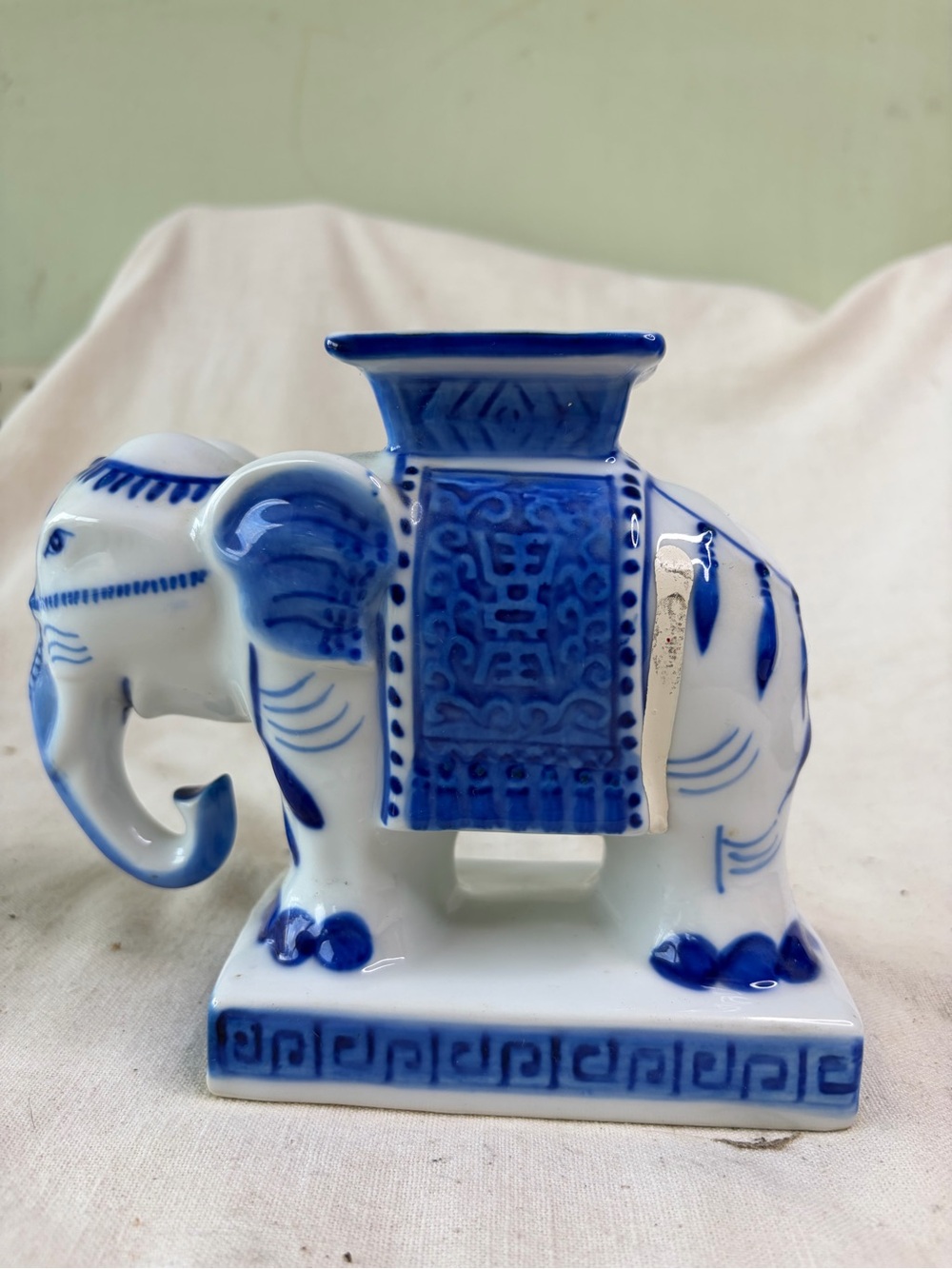 Blue and White Ceramic Elephant Planter - Home Art